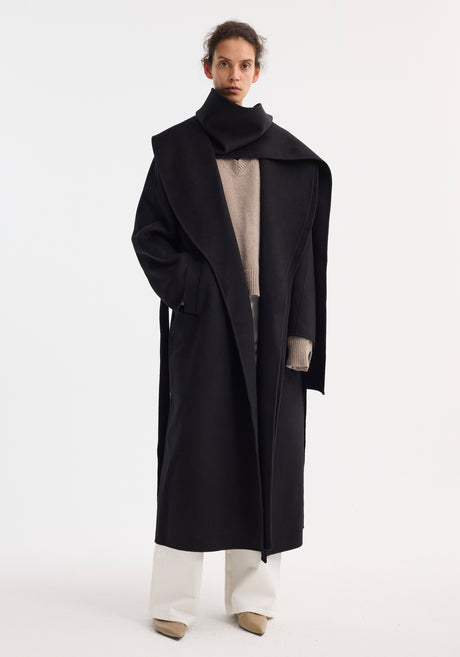 Signature double-faced scarf coat with belt | black