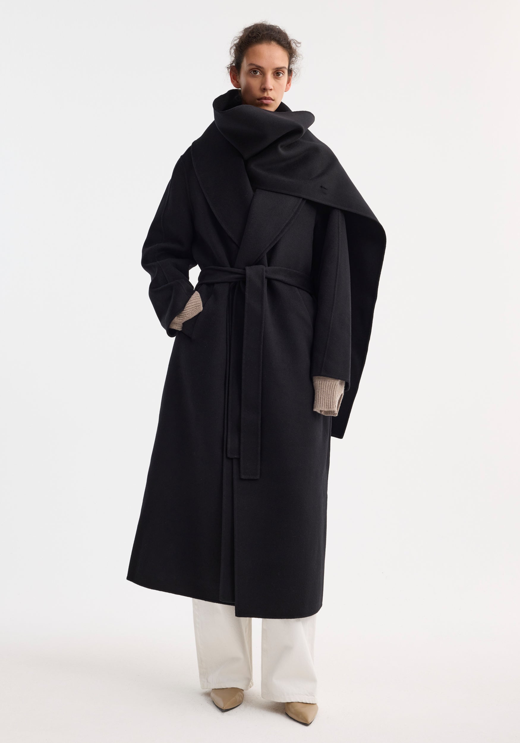 Signature double-faced scarf coat with belt– Róhe