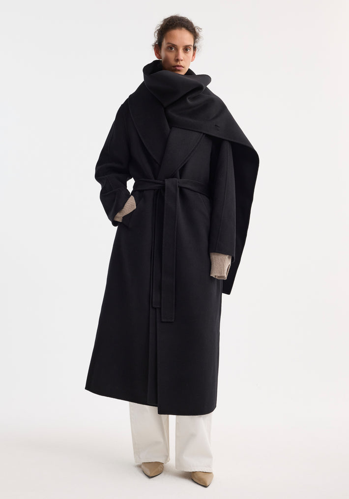 Signature double-faced scarf coat with belt | black