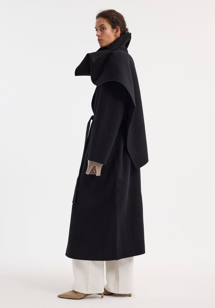 Signature double-faced scarf coat with belt | black