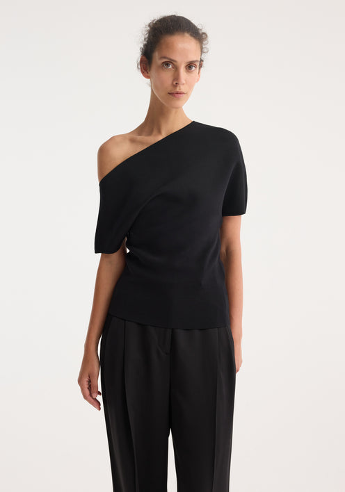 Asymmetrical Punto Milano knitted top | black