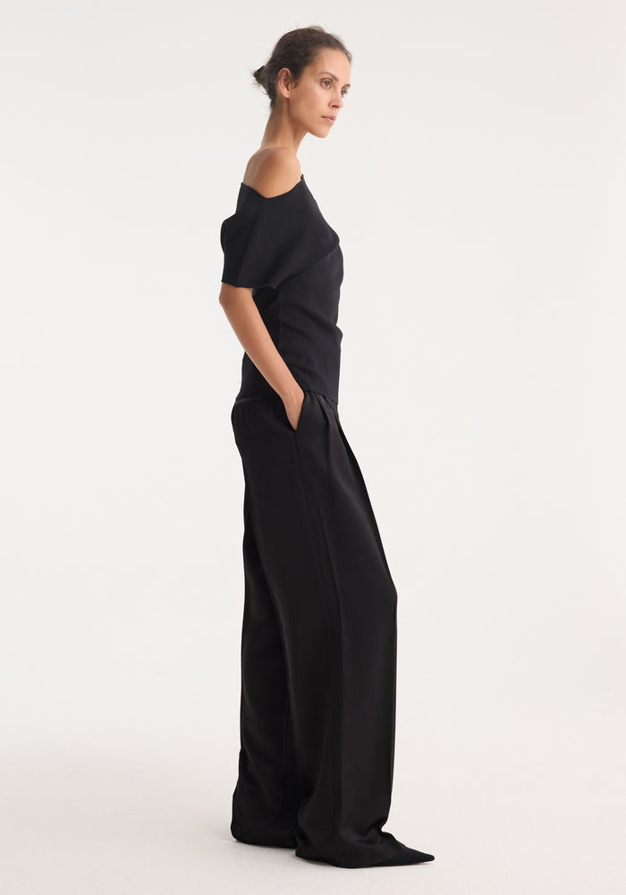 Asymmetrical Punto Milano knitted top | black