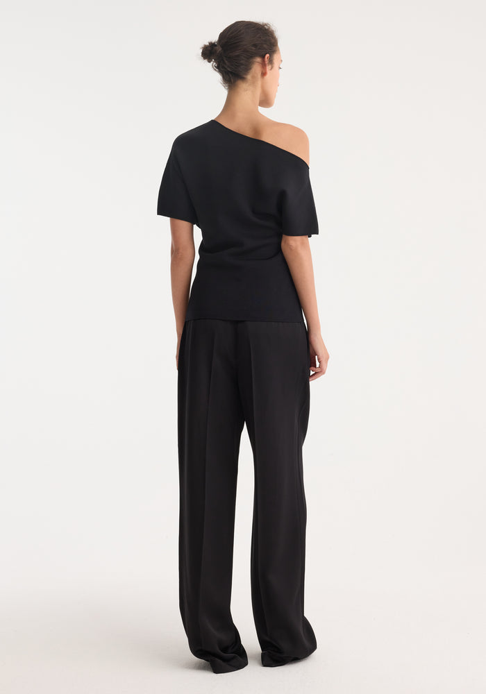 Asymmetrical Punto Milano knitted top | black