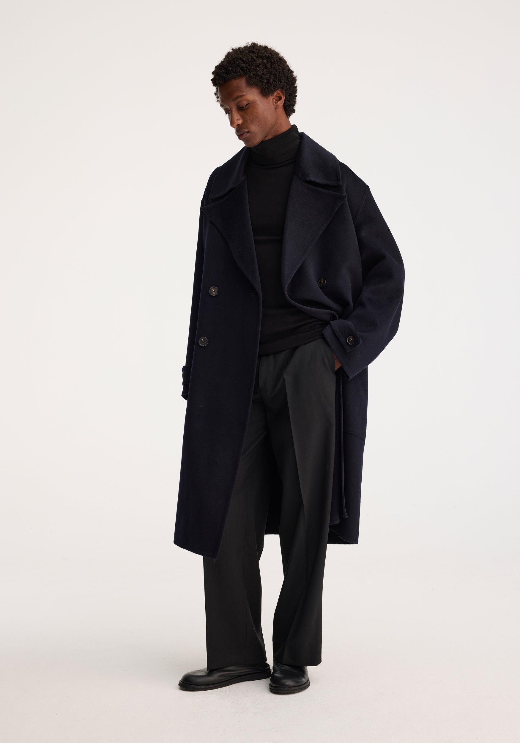 Black trench coat wool online