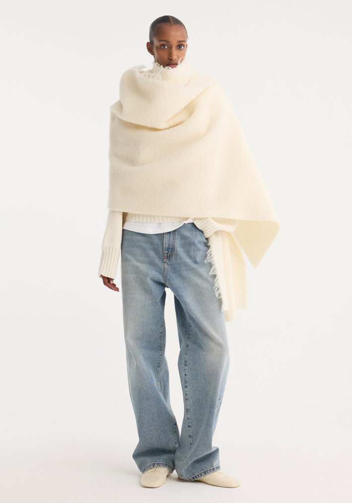 Fringe wool blend poncho | Cream