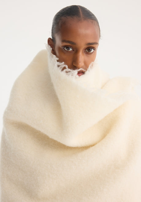 Fringe wool blend poncho | Cream