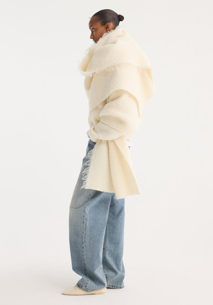 Fringe wool blend poncho | Cream