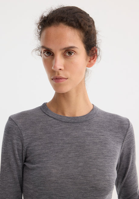 Fine merino long sleeve | mid grey melange