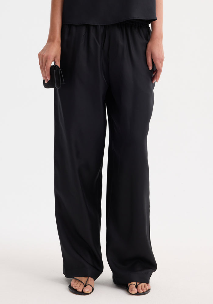 Wide leg silk trousers | black