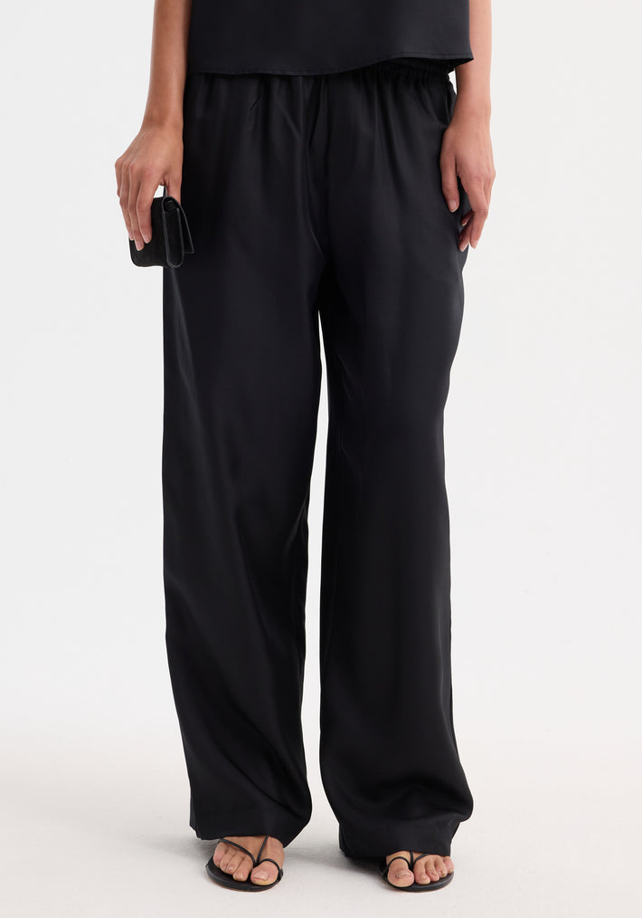 Wide leg silk trousers | black