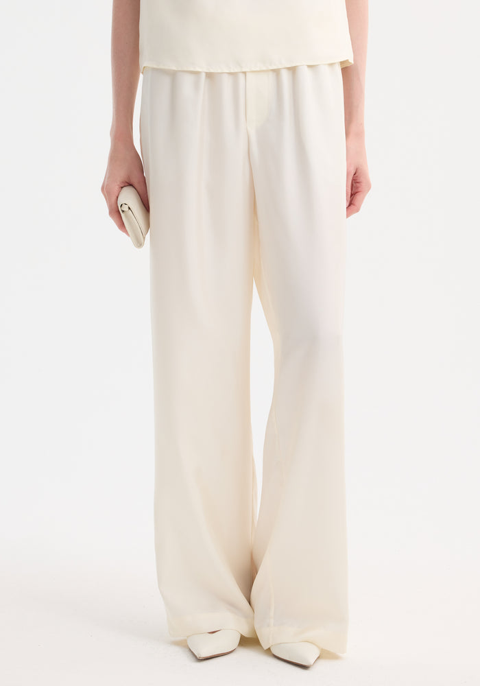 Wide leg silk trousers | cream
