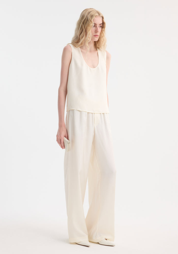 Wide leg silk trousers | cream