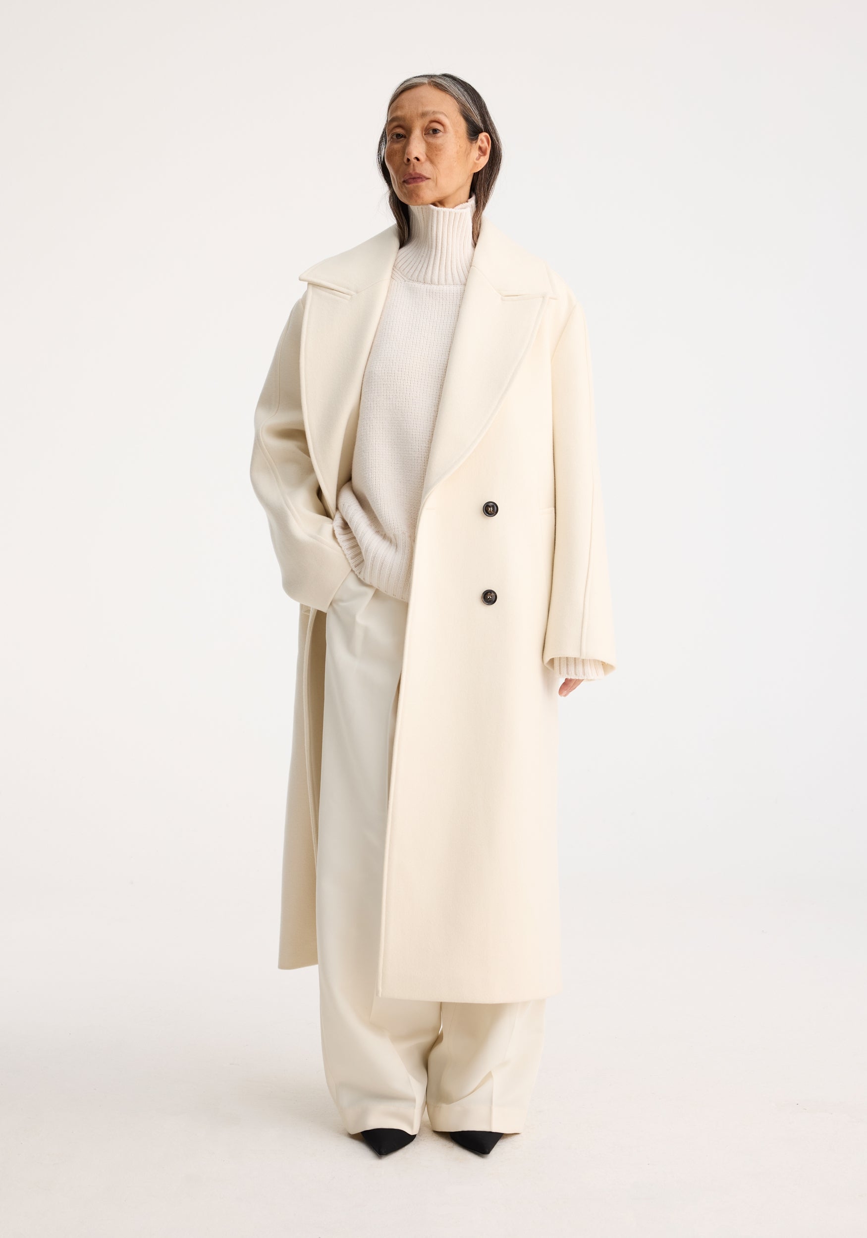 Cream double breasted coat best sale