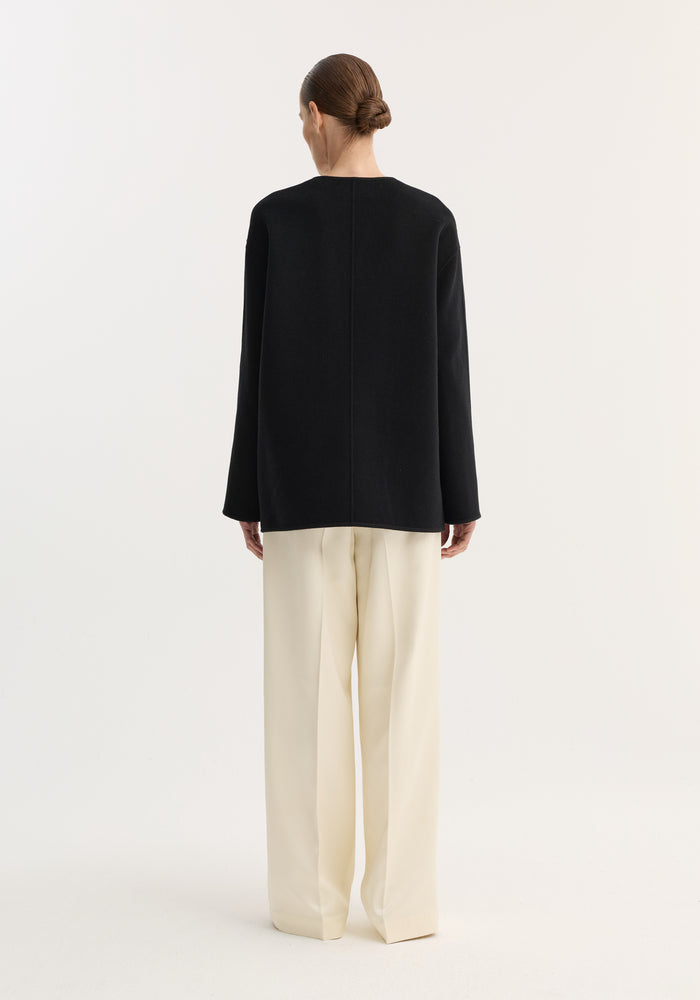 Mandarin double-faced wool jacket | black