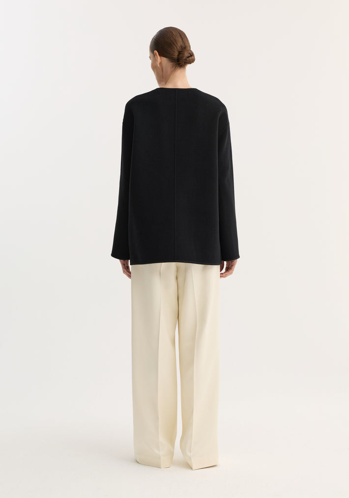 Mandarin double-faced wool jacket | black