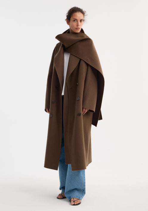 Signature double-faced scarf coat | taupe
