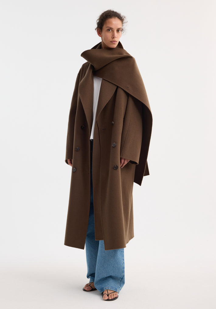 Signature double-faced scarf coat | taupe