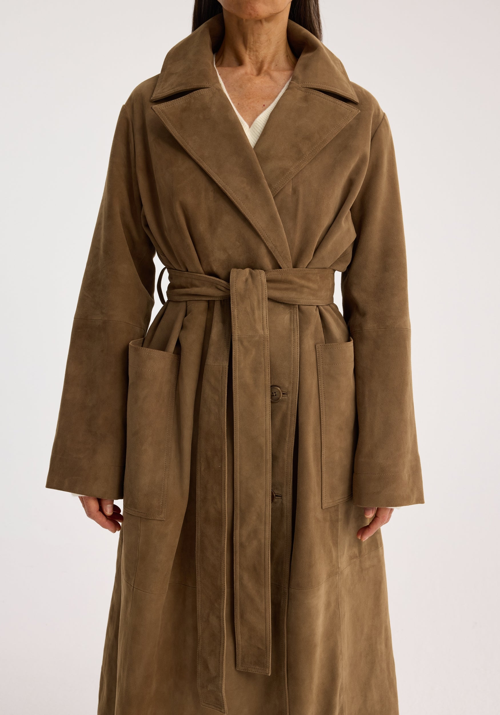 送料関税込★Rohe★スエードトリミングコットンコート Suede belted wrap coat– Róhe