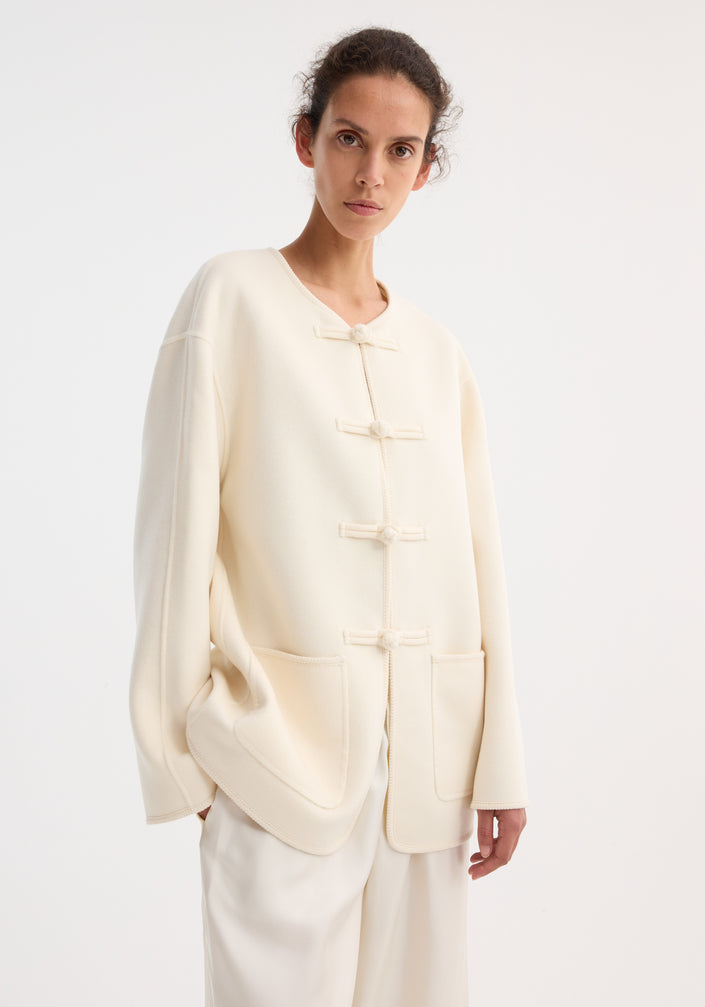 Mandarin double-faced wool jacket | off white