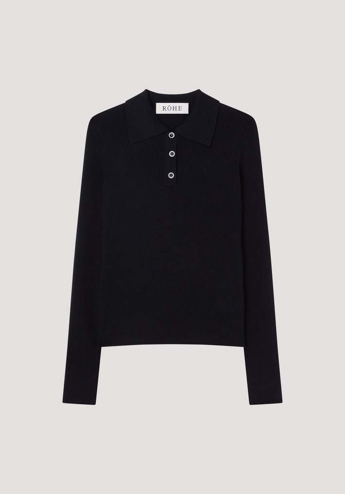Rib knitted polo | black