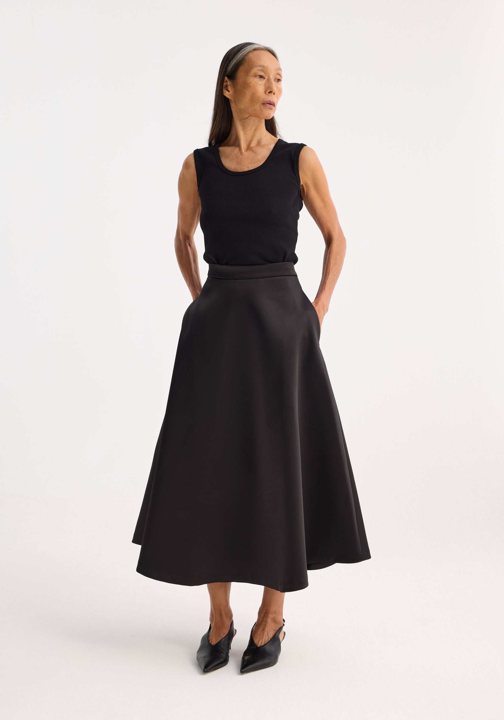 Style Black Midi Skirt Formal Outfit Satin Skirt Black Skirt To