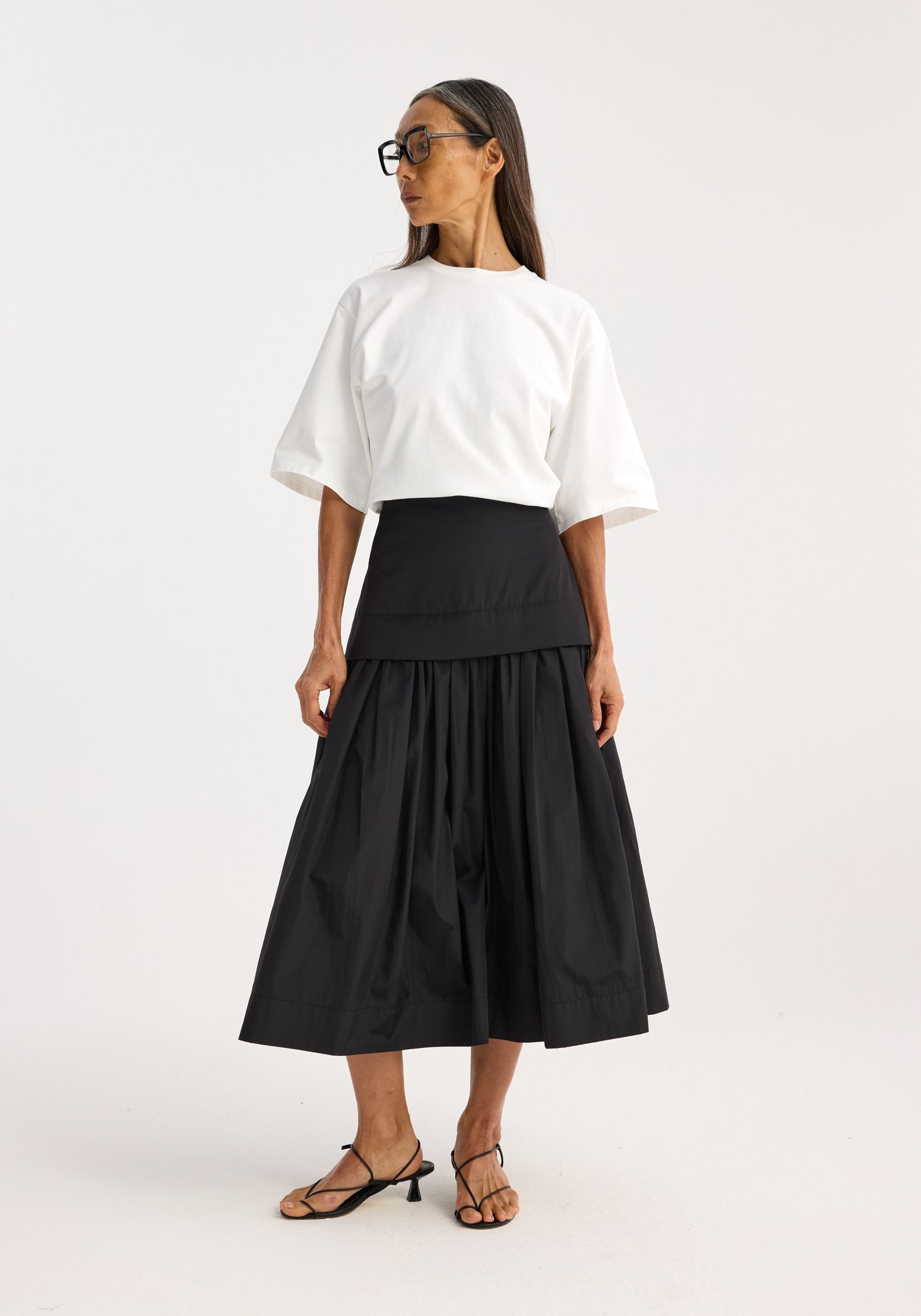 1  HYKE TAFFETA PLEATED SKIRT プリーツスカート 黒 HYKE【ハイク】TAFFETA × ECO LEATHER PLEATED SKIRT (14152
