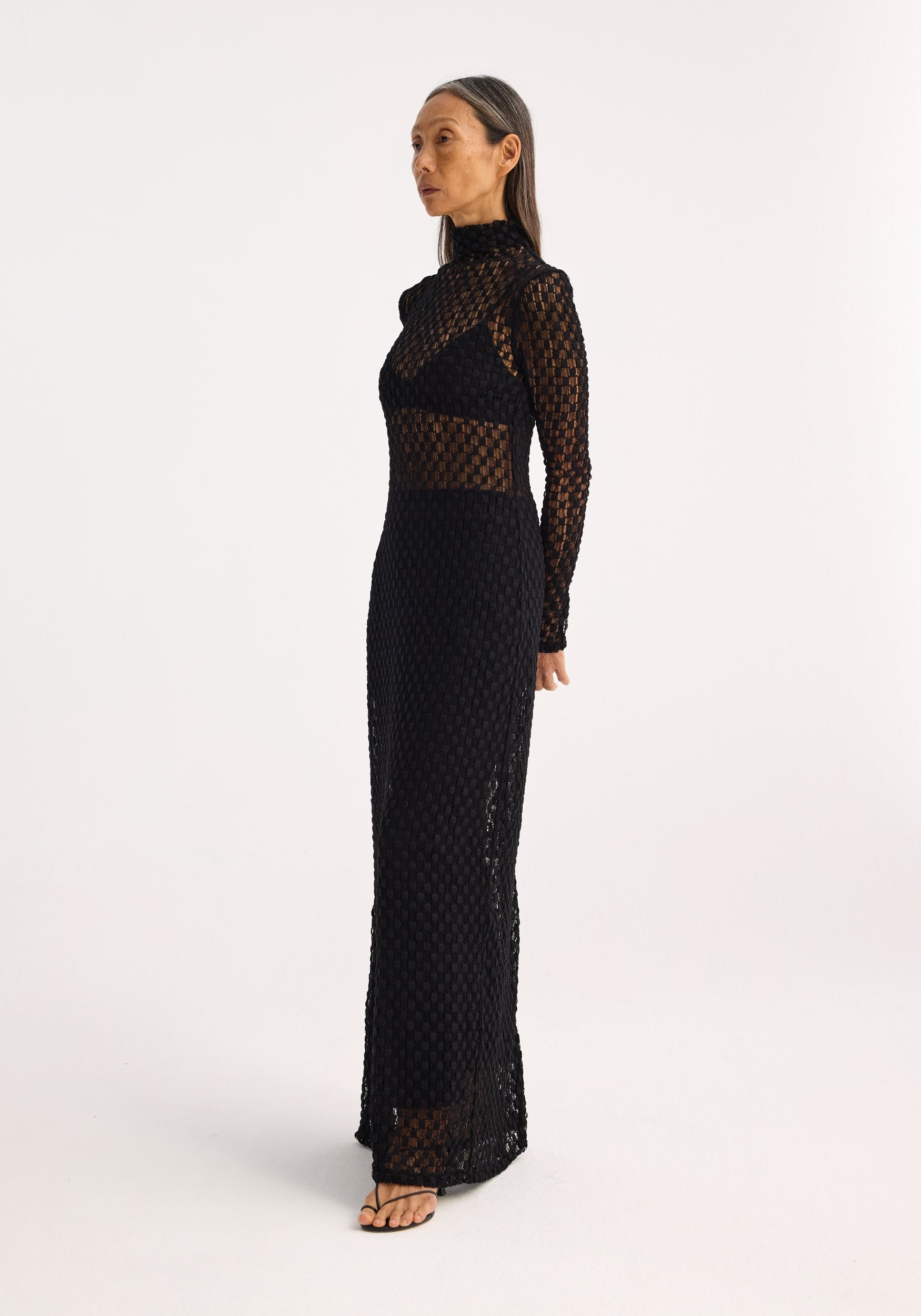 chinese dress ladies Black Lace Panel Turtleneck Dress main image 1