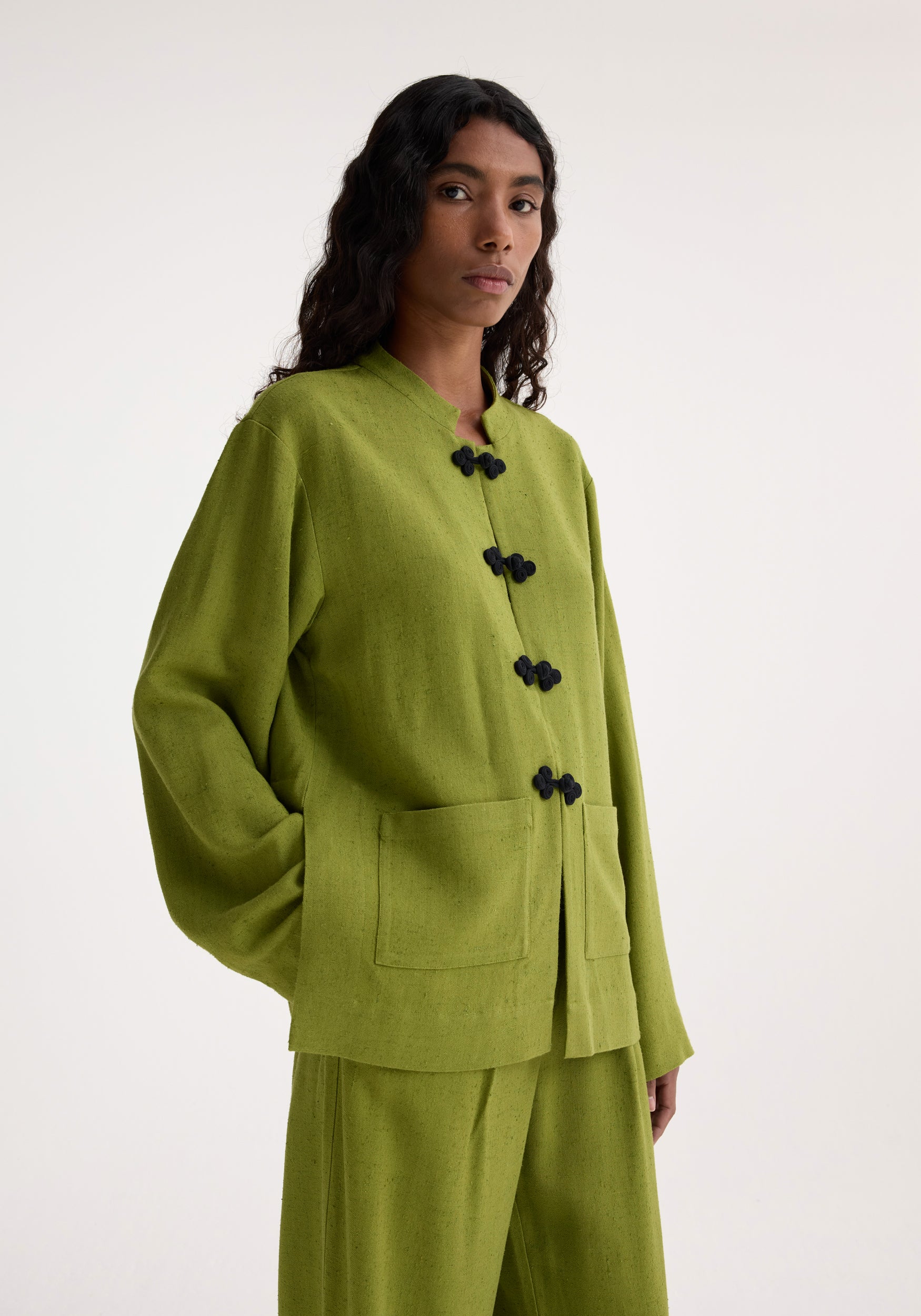 【dsk】Green Clothing Free jacket/pants D.S.K. Sportswear Jacket Green Hood Collar Zip Snaps Pockets