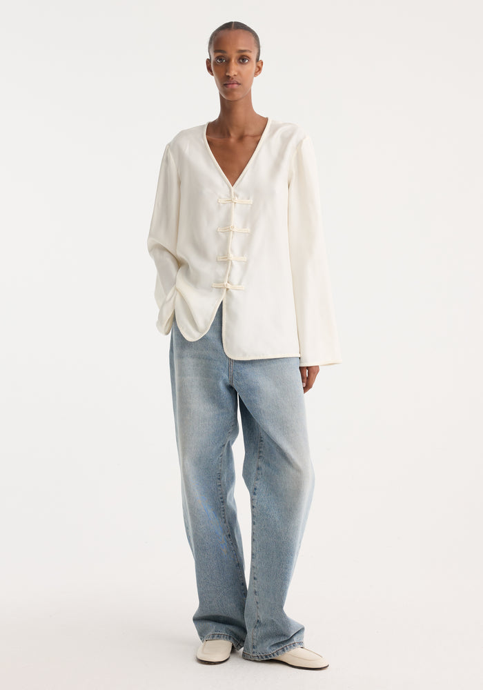 Mandarin silk top | cream