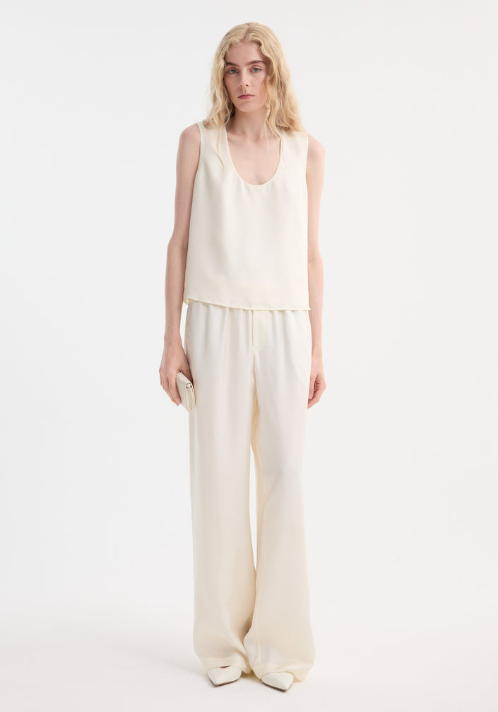 Scoop-neck silk top | cream