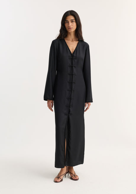 Mandarin silk dress | black