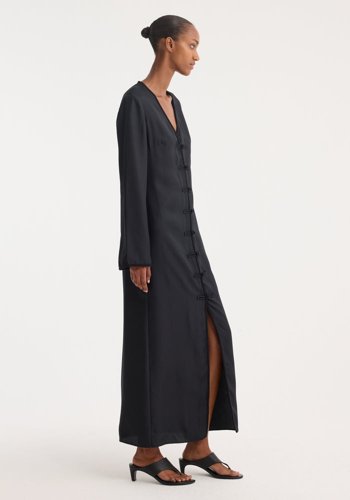 Mandarin silk dress | black