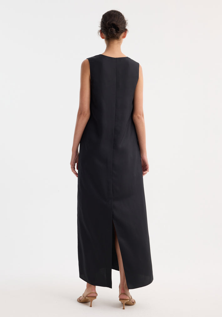 Scoop-neck silk dress | black
