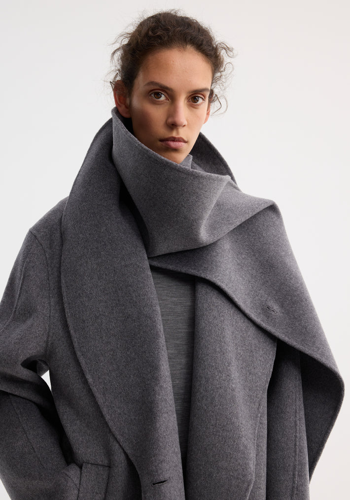 Signature double-faced scarf coat | mid grey melange