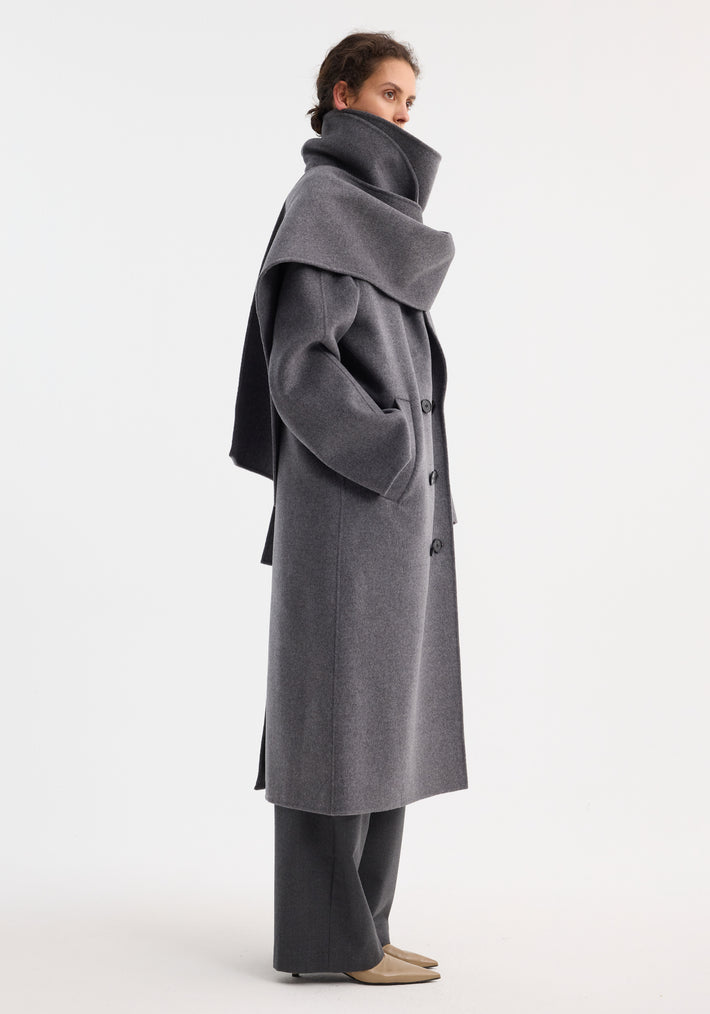 Signature double-faced scarf coat | mid grey melange