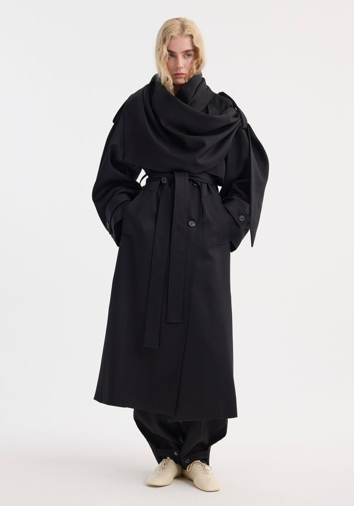 Oversized classic scarf trench | black