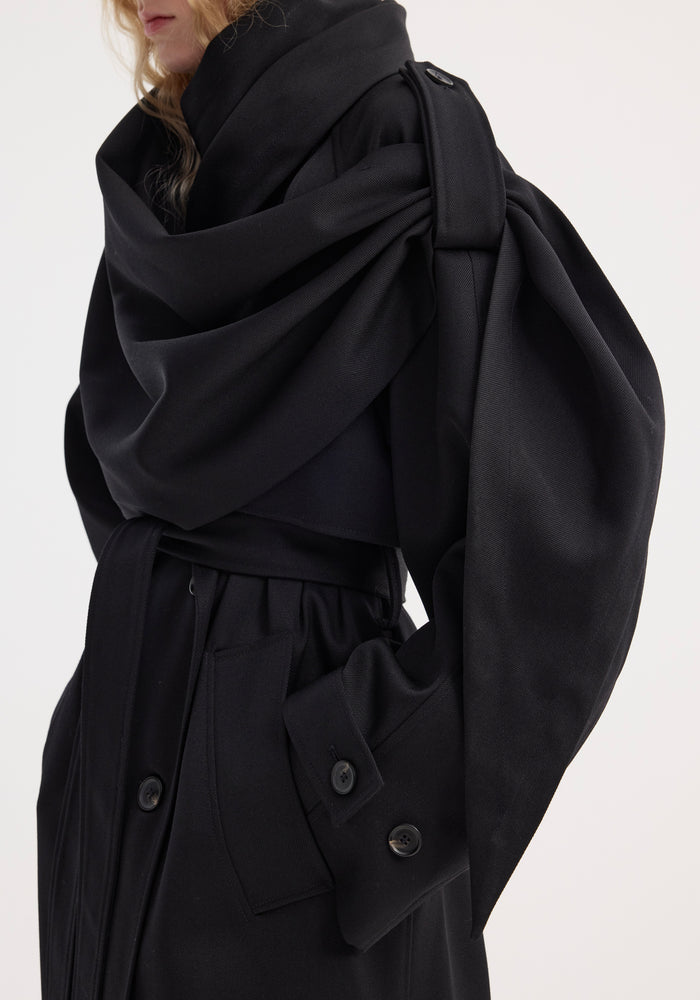 Oversized classic scarf trench | black