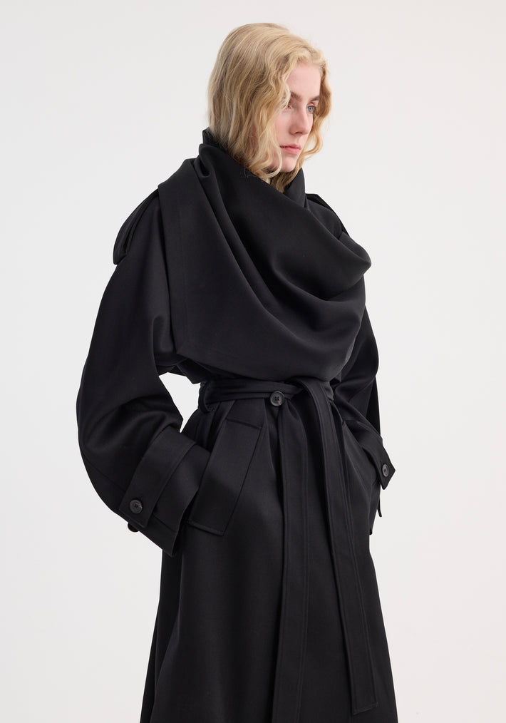 Oversized classic scarf trench | black