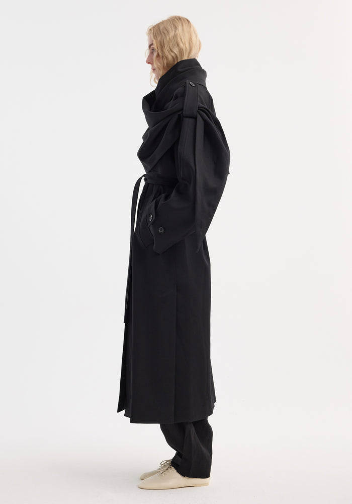 Oversized classic scarf trench | black