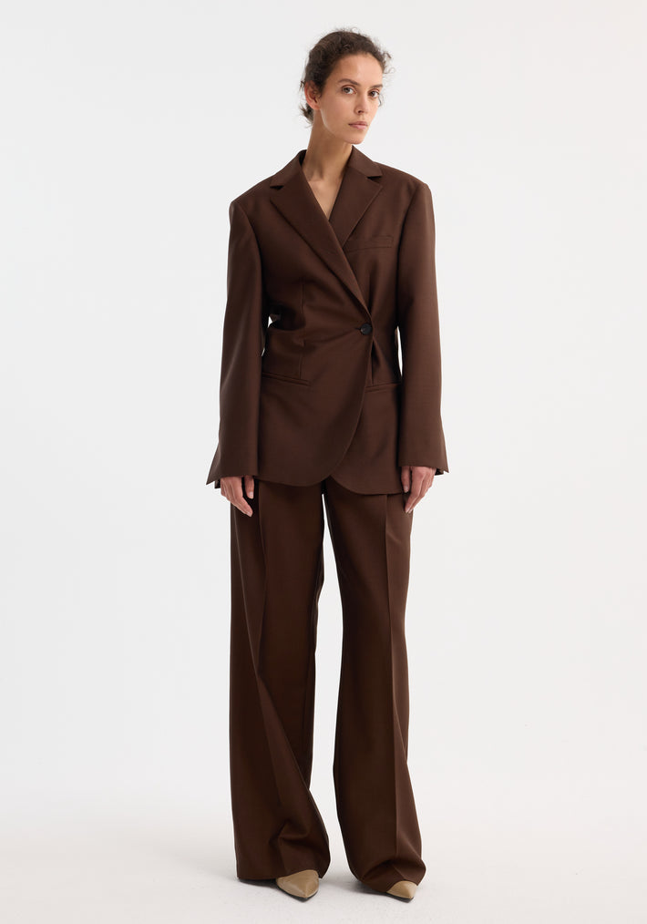 Dual tone piqué overlap suit jacket | mahogany