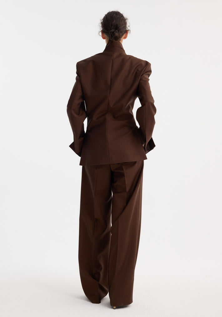 Dual tone piqué overlap suit jacket | mahogany