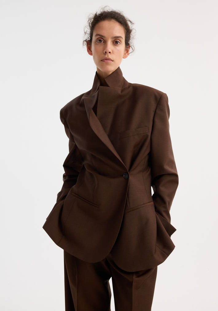 Dual tone piqué overlap suit jacket | mahogany