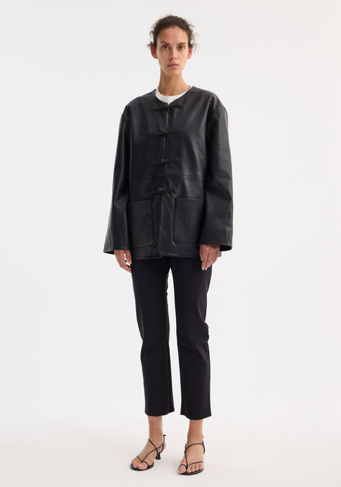 Mandarin leather jacket | black