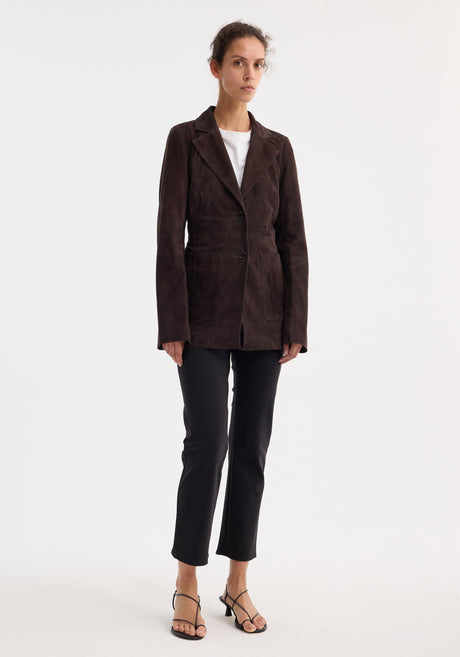 Suede cinched blazer | dark chocolate