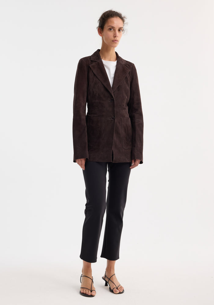 Suede cinched blazer | dark chocolate
