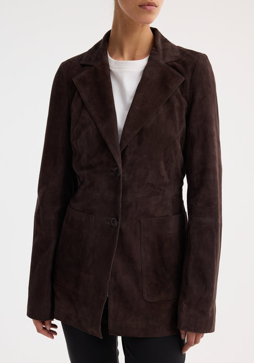 Suede cinched blazer | dark chocolate