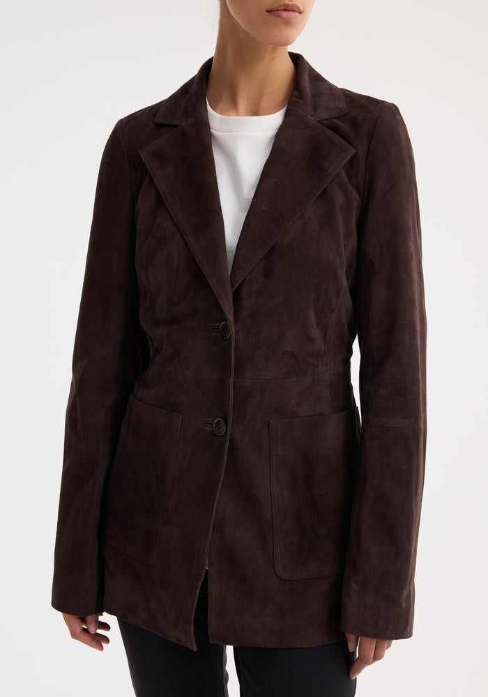 Suede cinched blazer | dark chocolate