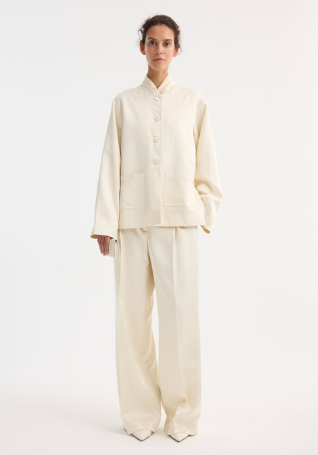 Mandarin pearl button satin jacket | cream