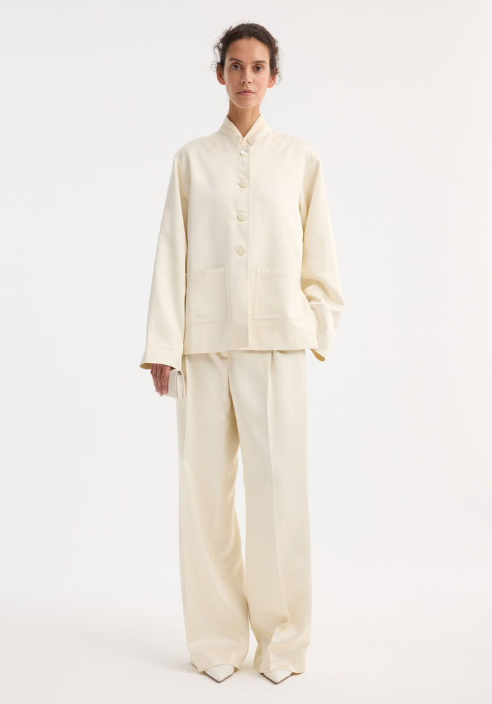 Mandarin pearl button satin jacket | cream