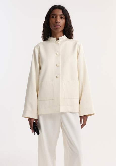 Pearl button satin jacket | cream